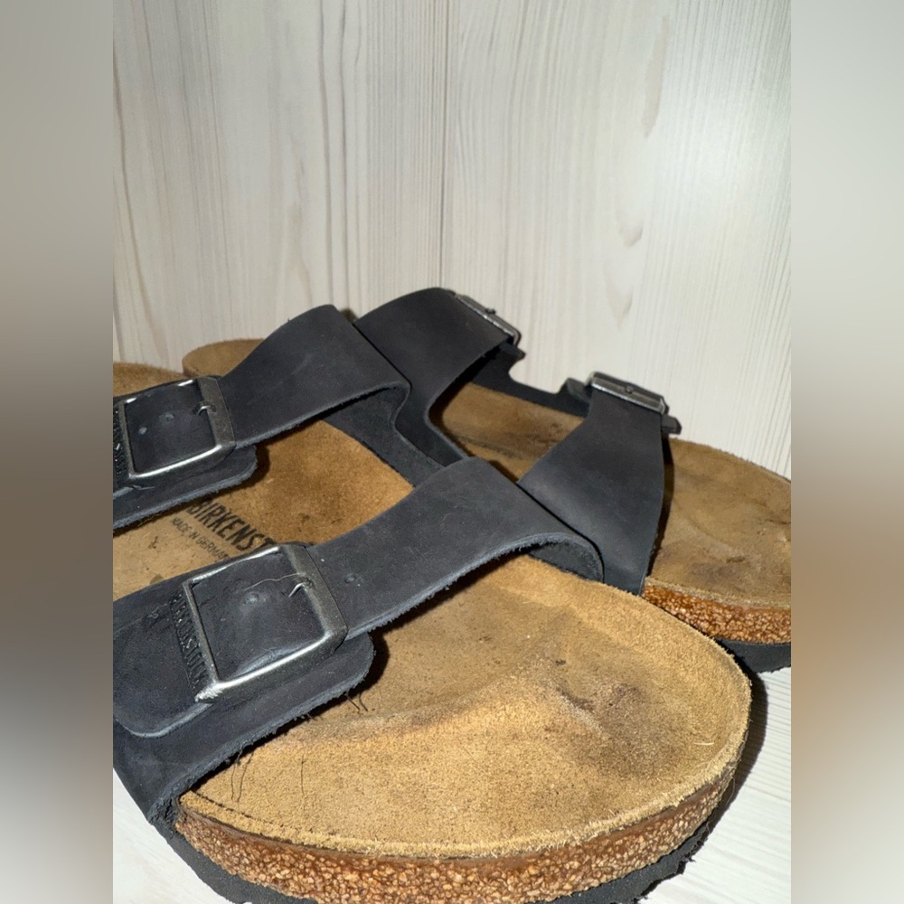Birkenstock Arizona Mens 47 Black Leather Double Strap Buckle Sandals